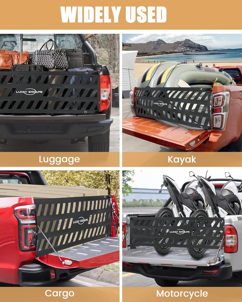 LuckyStraps Lucky Straps Tailgate Net for Pickup Truck Bed, 60'' x 18'' Heavy Duty Cargo Netting for Full Size Truck, Easy-to-use Mesh for Chevrolet, Ford, Toyota, GMC, Jeep (Black) - Image 5